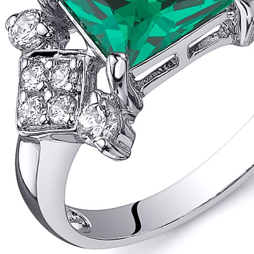 PEORA Simulated Emerald Ring Sterling Silver Princess Cut 1.50 Carats Size 6