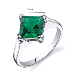 PEORA Simulated Emerald Designer Solitaire Ring for Women 925 Sterling Silver, 1.50 Carats Princess Cut 7mm, Size 7