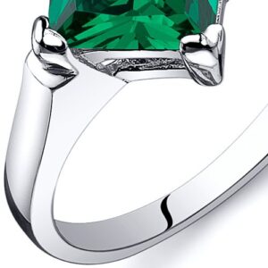 PEORA Simulated Emerald Designer Solitaire Ring for Women 925 Sterling Silver, 1.50 Carats Princess Cut 7mm, Size 7