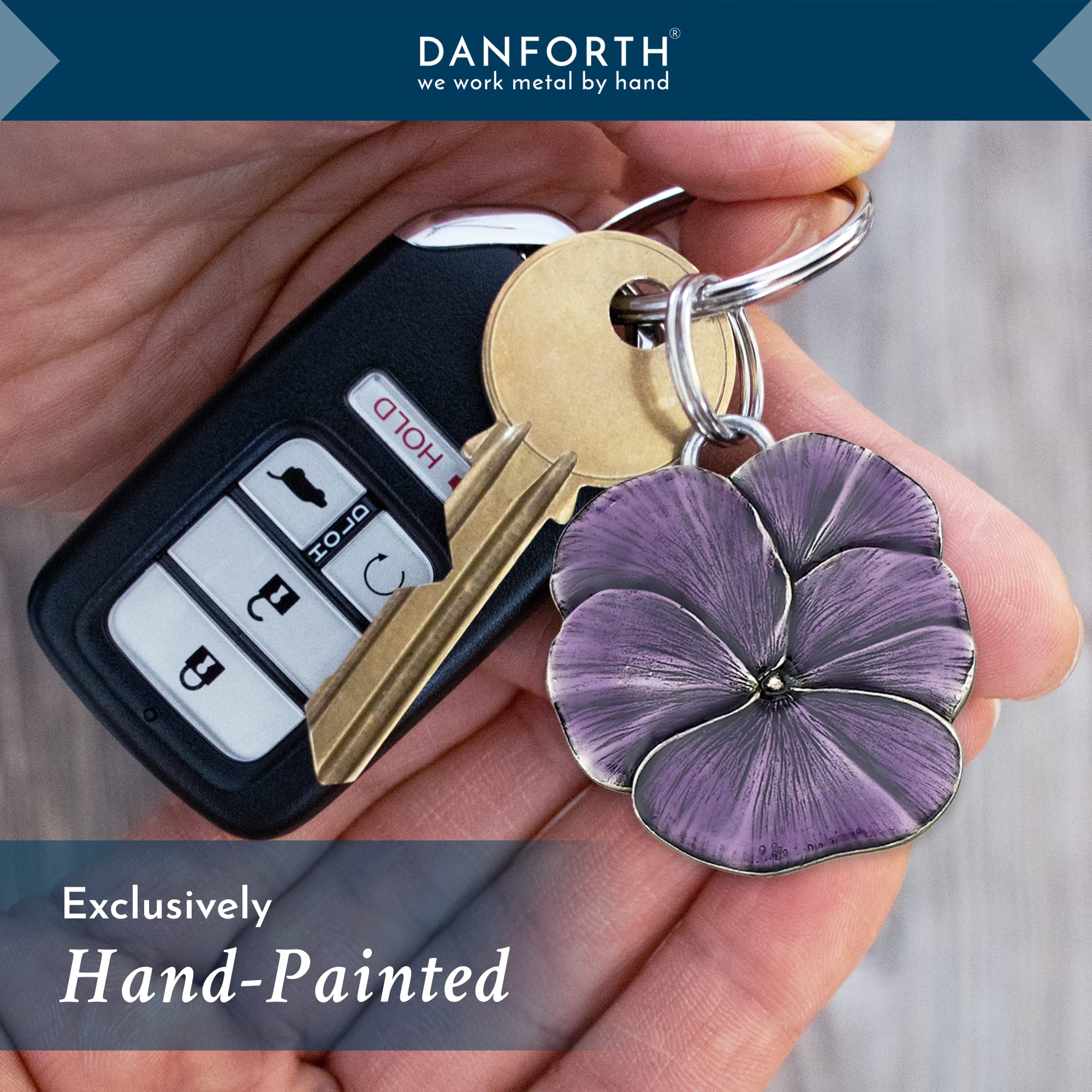 DANFORTH – Purple Pansy Keychain – Handcrafted Pewter Flower Keychain For Women - 1 ¾” - Made In USA