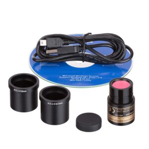 AmScope M620C-E1 Digital Compound Monocular Microscope, WF10x and WF25x Eyepieces, 40x-2500x Magnification, Brightfield, LED Illumination, Abbe Condenser, Mechanical Stage, 110V, Includes 1.3MP Camera and Software