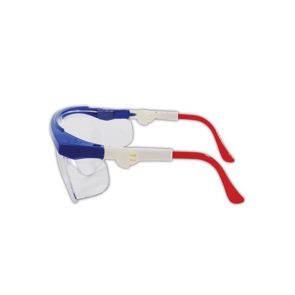 MCR Safety TK130 Tomahawk Safety Glasses with Clear Scratch-Resistant Lens and Colored Frame, Standard, Red/White/Blue