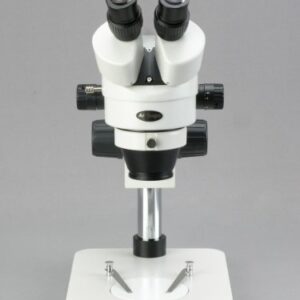 AmScope SM-1BS-144S Professional Binocular Stereo Zoom Microscope, WH10x Eyepieces, 7X-45X Magnification, 0.7X-4.5X Zoom Objective, 144-Bulb LED Ring Light, Pillar Stand, 110V-240V