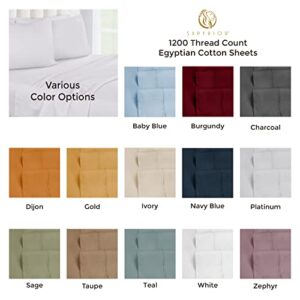 Superior Egyptian Cotton 4 Piece Sheet Set, Luxury 1200 Thread Count, Eco-Friendly, Sustainable Sheets, Ultra-Soft Basics, Solid, Deep Pocket Fitted Sheet, Flat Sheet, Pillowcases, King, Ivory