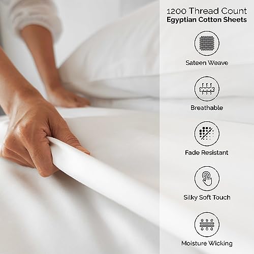 Superior Egyptian Cotton 4 Piece Sheet Set, Luxury 1200 Thread Count, Eco-Friendly, Sustainable Sheets, Ultra-Soft Basics, Solid, Deep Pocket Fitted Sheet, Flat Sheet, Pillowcases, King, Ivory