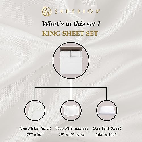 Superior Egyptian Cotton 4 Piece Sheet Set, Luxury 1200 Thread Count, Eco-Friendly, Sustainable Sheets, Ultra-Soft Basics, Solid, Deep Pocket Fitted Sheet, Flat Sheet, Pillowcases, King, Ivory