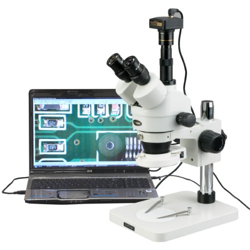 AmScope SM-1TSZZ-144S Professional Trinocular Stereo Zoom Microscope, WH10x and WH20x Eyepieces, 3.5X-180X Magnification, 0.7X-4.5X Zoom Objective, 144-Bulb LED Ring Light, Pillar Stand, 110V-240V, Includes 0.5X and 2.0X Barlow Lenses