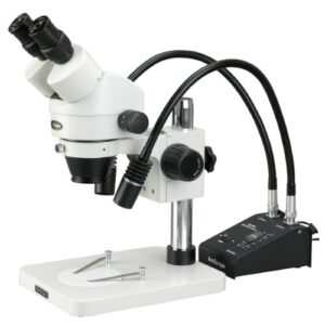 amscope sm-1bsw2-l6w professional binocular stereo zoom microscope, wh10x eyepieces, 3.5x-225x magnification, 0.7x-4.5x zoom objective, 6w led gooseneck led light, pillar stand, 110v-240v