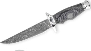 perkin damascus steel hunting knife with leather sheath