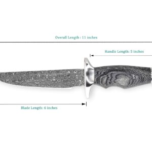 Perkin Damascus Steel Hunting Knife with Leather Sheath