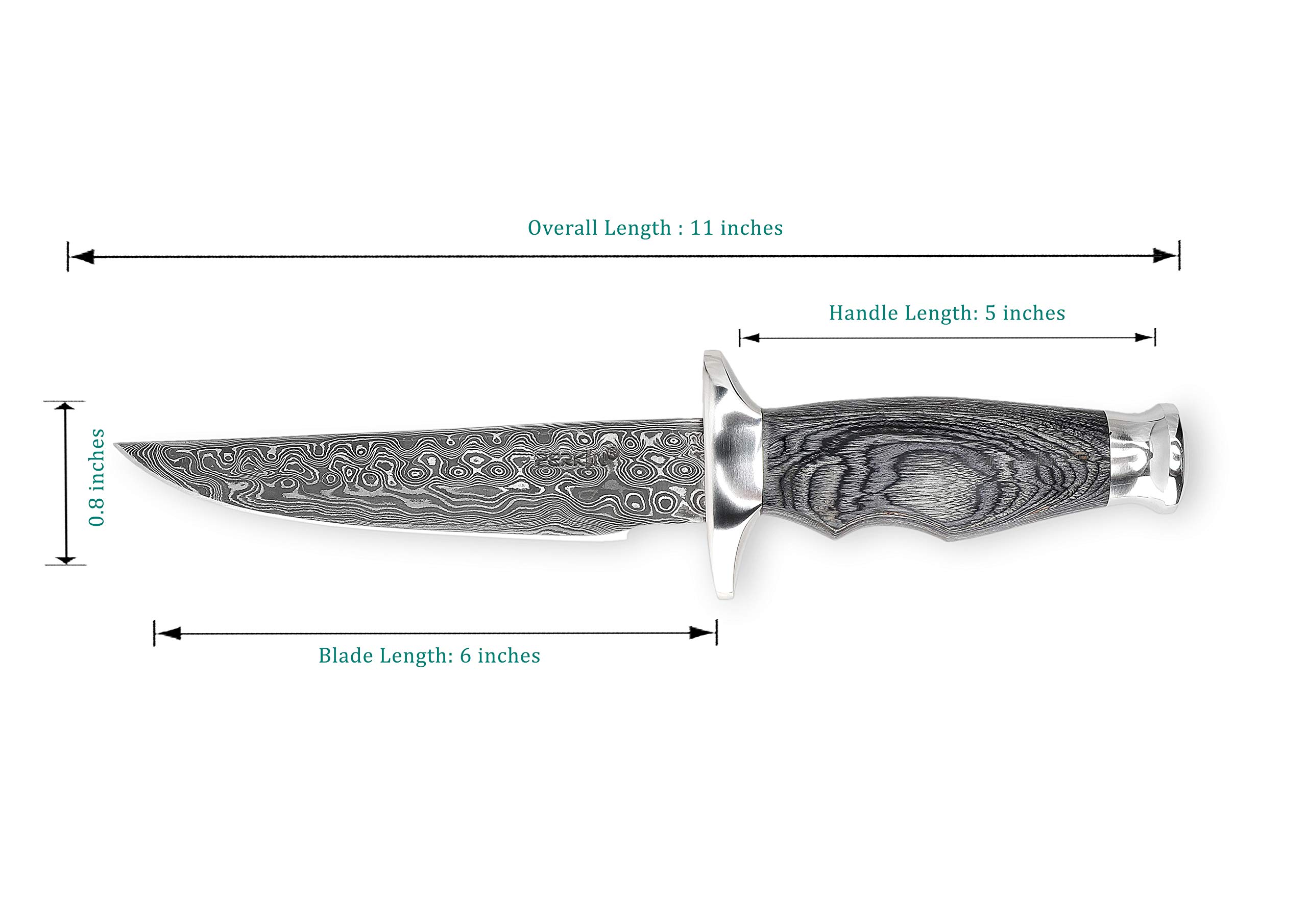 Perkin Damascus Steel Hunting Knife with Leather Sheath