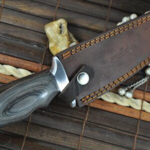 Perkin Damascus Steel Hunting Knife with Leather Sheath