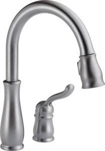 delta faucet leland brushed nickel kitchen faucet, kitchen faucets with pull down sprayer, kitchen sink faucet with magnetic docking spray head, arctic stainless 978-ar-dst, 1.8 gpm water flow