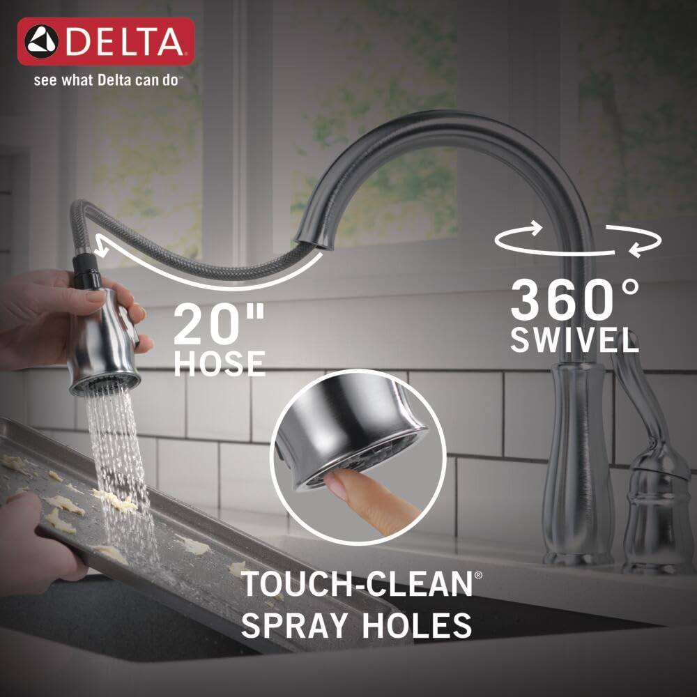 Delta Faucet Leland Brushed Nickel Kitchen Faucet, Kitchen Faucets with Pull Down Sprayer, Kitchen Sink Faucet with Magnetic Docking Spray Head, Arctic Stainless 978-AR-DST, 1.8 GPM Water Flow