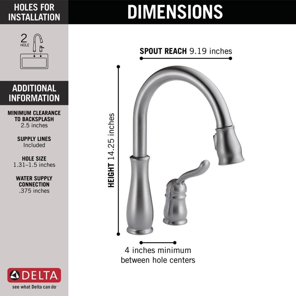 Delta Faucet Leland Brushed Nickel Kitchen Faucet, Kitchen Faucets with Pull Down Sprayer, Kitchen Sink Faucet with Magnetic Docking Spray Head, Arctic Stainless 978-AR-DST, 1.8 GPM Water Flow