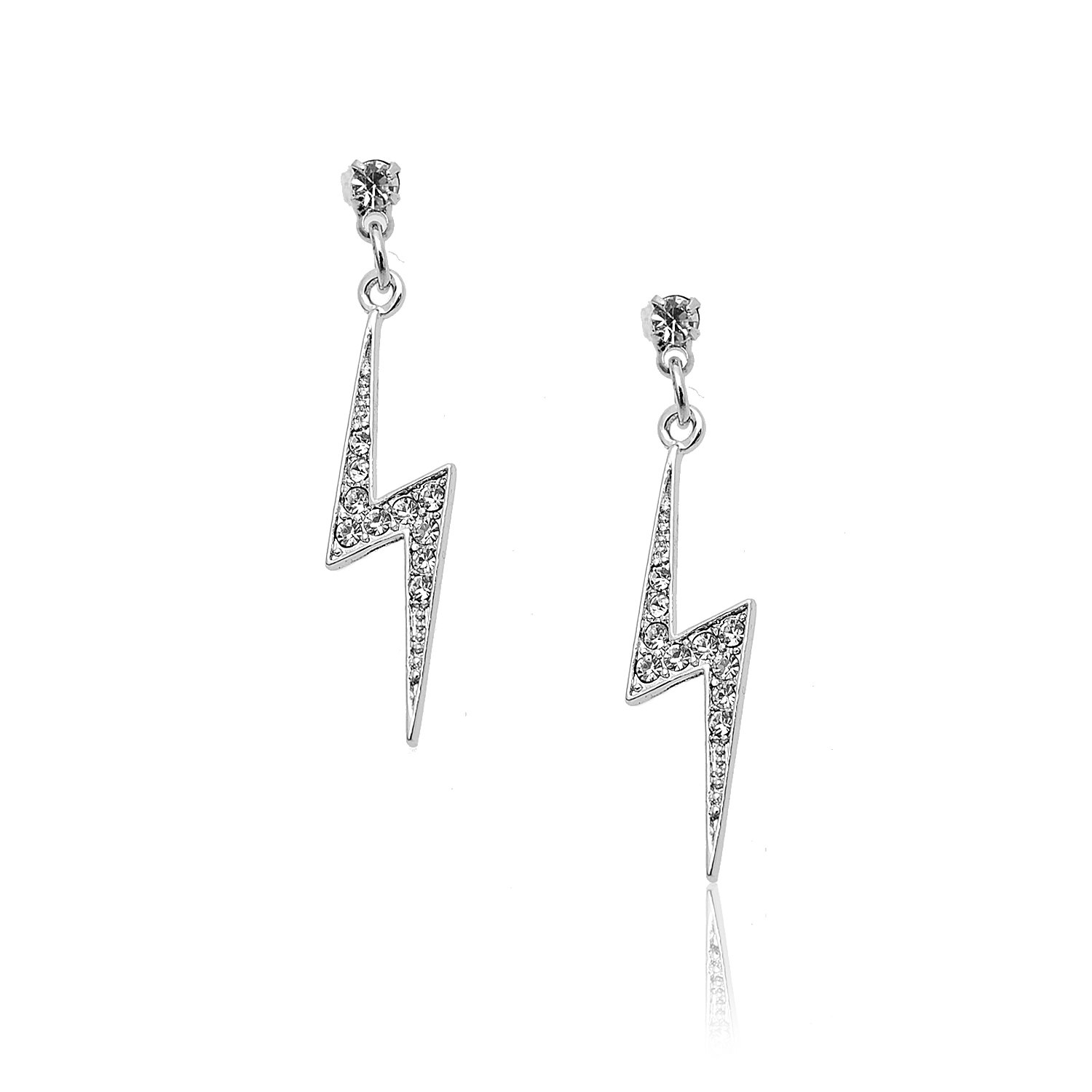 Spinningdaisy Silver Plated Crystal Lightning Bolt Earrings