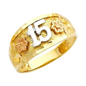 14K Solid Gold Floral Quinceanera 15 Anos Ring (8)