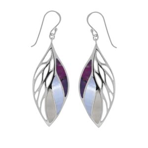 Boma Jewelry Sterling Silver Purple Turquoise, Purple Mother-of-Pearl, Mother-of-Pearl Leaf Earrings