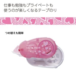 KOKUYO Dotliner Strong Adhesive Tape Glue, Dotliner Tape Runner, Pink Heart and Blue, Permanent Adhesive, Refillable, Japan Import (1, Pink Heart)