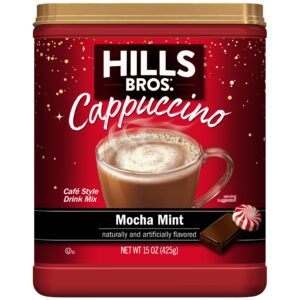 hills bros. instant cappuccino mix, mocha mint cappuccino mix – enjoy coffeehouse flavor from home – cappuccino with minty notes (15 ounces)