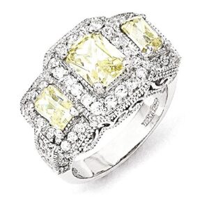 IceCarats 925 Sterling Silver Yellow Radiant Cut White Cubic Zirconia CZ 3 Stone Statement Ring Size 6