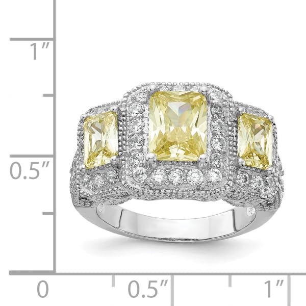 IceCarats 925 Sterling Silver Yellow Radiant Cut White Cubic Zirconia CZ 3 Stone Statement Ring Size 6