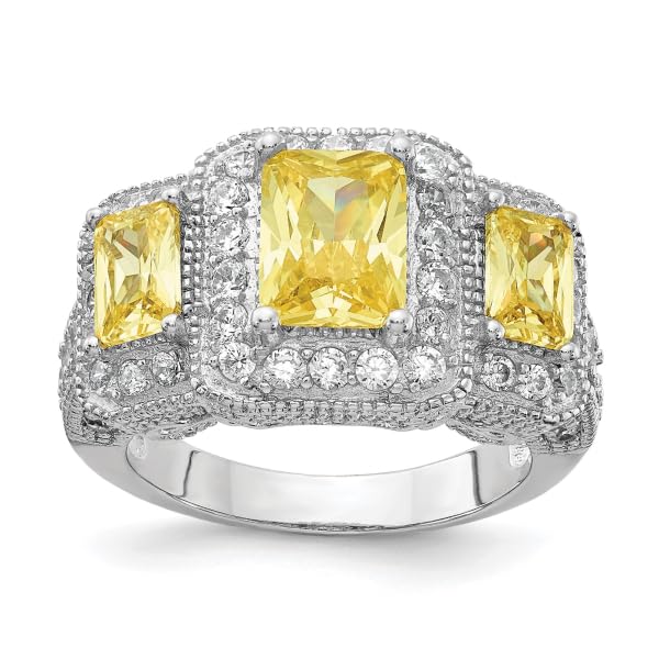 IceCarats 925 Sterling Silver Yellow Radiant Cut White Cubic Zirconia CZ 3 Stone Statement Ring Size 6