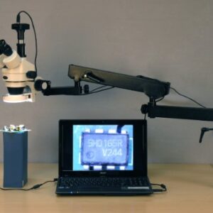 AmScope SM-8TZ-144S Professional Trinocular Stereo Zoom Microscope, WH10x Eyepieces, 3.5X-90X Magnification, 0.7X-4.5X Zoom Objective, 144-Bulb LED Ring Light, Articulating-Arm Boom Stand, 110V-240V, Includes 0.5x and 2.0x Barlow Lenses