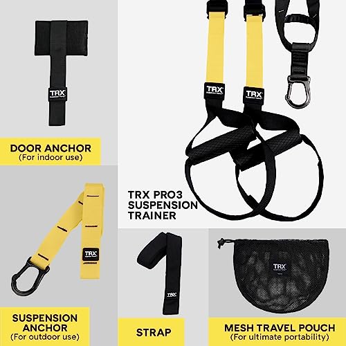 TRX PRO3 Suspension Trainer System, Durable Design for Cross-Training, Weight Training, HIIT Training & Cardio, Includes 3 Anchor Solutions for Indoor & Outdoor Home Gyms