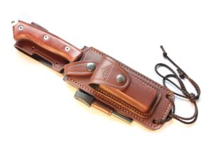 celtiberococo - outdoor / survival / hunting / tactical knife - cocobolo wood handle, stainless steel mova-58 with genuine leather multi-positioned sheath + sharpener stone + firesteel