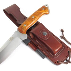 CELTIBEROCOCO - Outdoor / Survival / Hunting / Tactical Knife - Cocobolo Wood Handle, Stainless Steel MOVA-58 with Genuine Leather Multi-positioned Sheath + Sharpener Stone + Firesteel