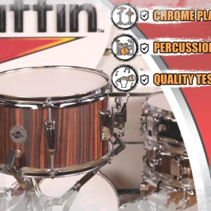 GRIFFIN Firecracker Snare Drum | Acoustic Popcorn 10" x 6" Poplar Mini Wood Shell & Black Hickory PVC | Concert Marching Percussion Musical Instrument with Deluxe Snare Throw Off, Drummers Key & Head