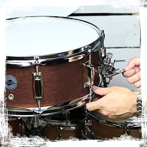 GRIFFIN Snare Drum | Poplar Wood Shell 14" x 5.5" with Flat Hickory PVC | 8 Metal Tuning Lugs & Snare Strainer Throw Off | Percussion Instrument with Drummers Key, Coated Head | Marching Kit Set