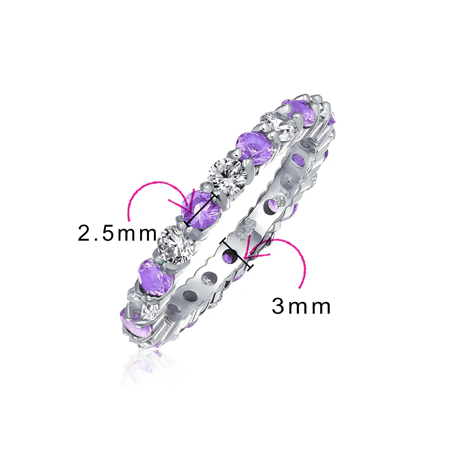 Bling Jewelry Cubic Zirconia Purple White Alternating Stackable CZ Eternity Band Ring For Women Simulated Amethyst .925 Sterling Silver February Birth Month