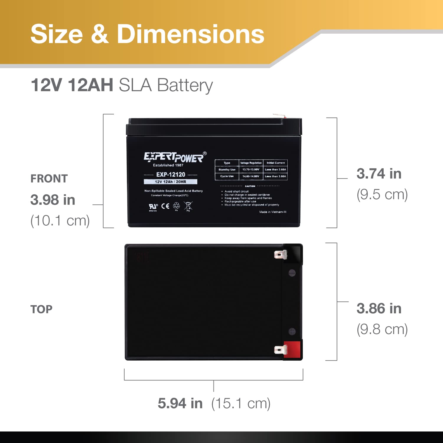 ExpertPower 12 Volt 12 Ah Rechargeable Battery with F2 Terminals || EXP12120