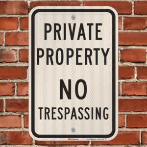 SmartSign No Trespassing Signs Private Property, 12 x 18 Inches 3M High Intensity Grade Reflective Aluminum, USA Made