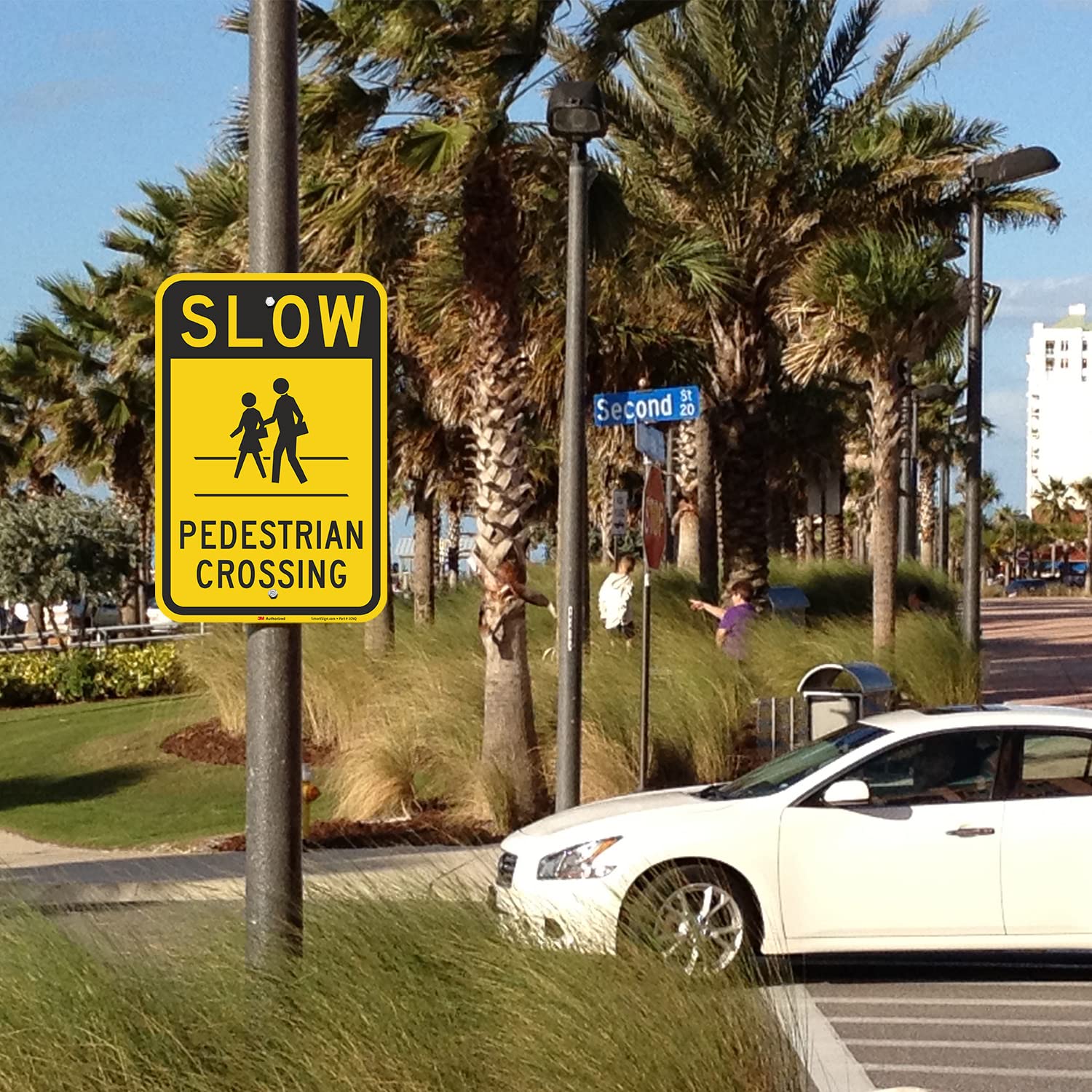 SmartSign "Slow - Pedestrian Crossing" Sign | 12" x 18" 3M Engineer Grade Reflective Aluminum