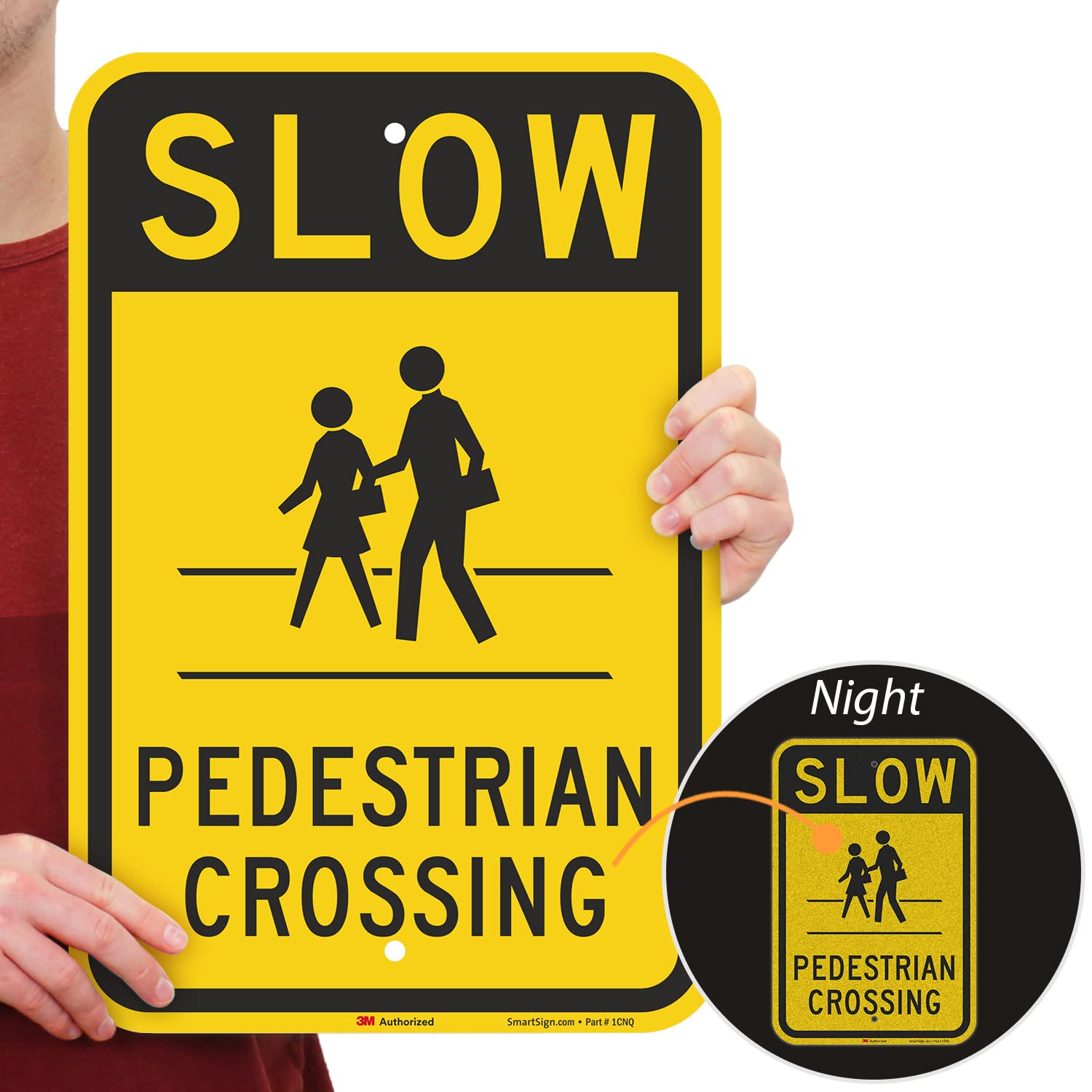 SmartSign "Slow - Pedestrian Crossing" Sign | 12" x 18" 3M Engineer Grade Reflective Aluminum