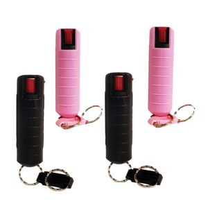 Pepper Shot Bundle - Lot of (4) 1/2 oz Keychain 10% OC Pepper Spray Units w/Injection Molded Holster in Black (2) and Pink (2)