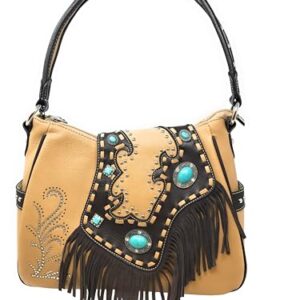 Turquoise and Fringe Western Shoulder Bag - Tan