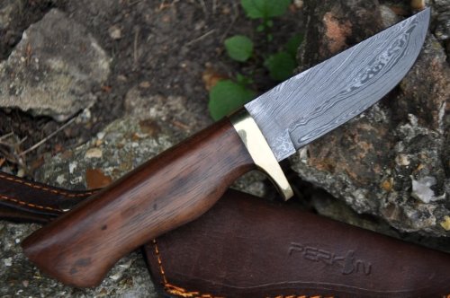 Perkin Knives- Custom Handmade Damascus Hunting Knife - Beautiful Camping Knife