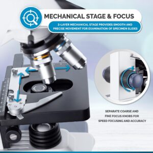 AmScope B120B-WM Siedentopf Binocular Compound Microscope, 40X-2000X Magnification, Brightfield, LED Illumination, Abbe Condenser, Double-Layer Mechanical Stage, Includes Book