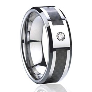 black carbon fiber inlay & cz tungsten carbide unisex ring wedding band size (7)