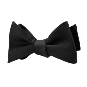 PenSee Mens Black Solid Self Bow Tie Jacquard Woven Silk Bow Ties