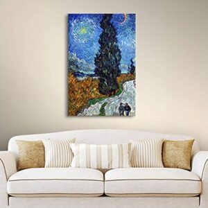 art wall country road in provence by night by vincent van gogh gallery wrapped canvas, 36 by 48-inch