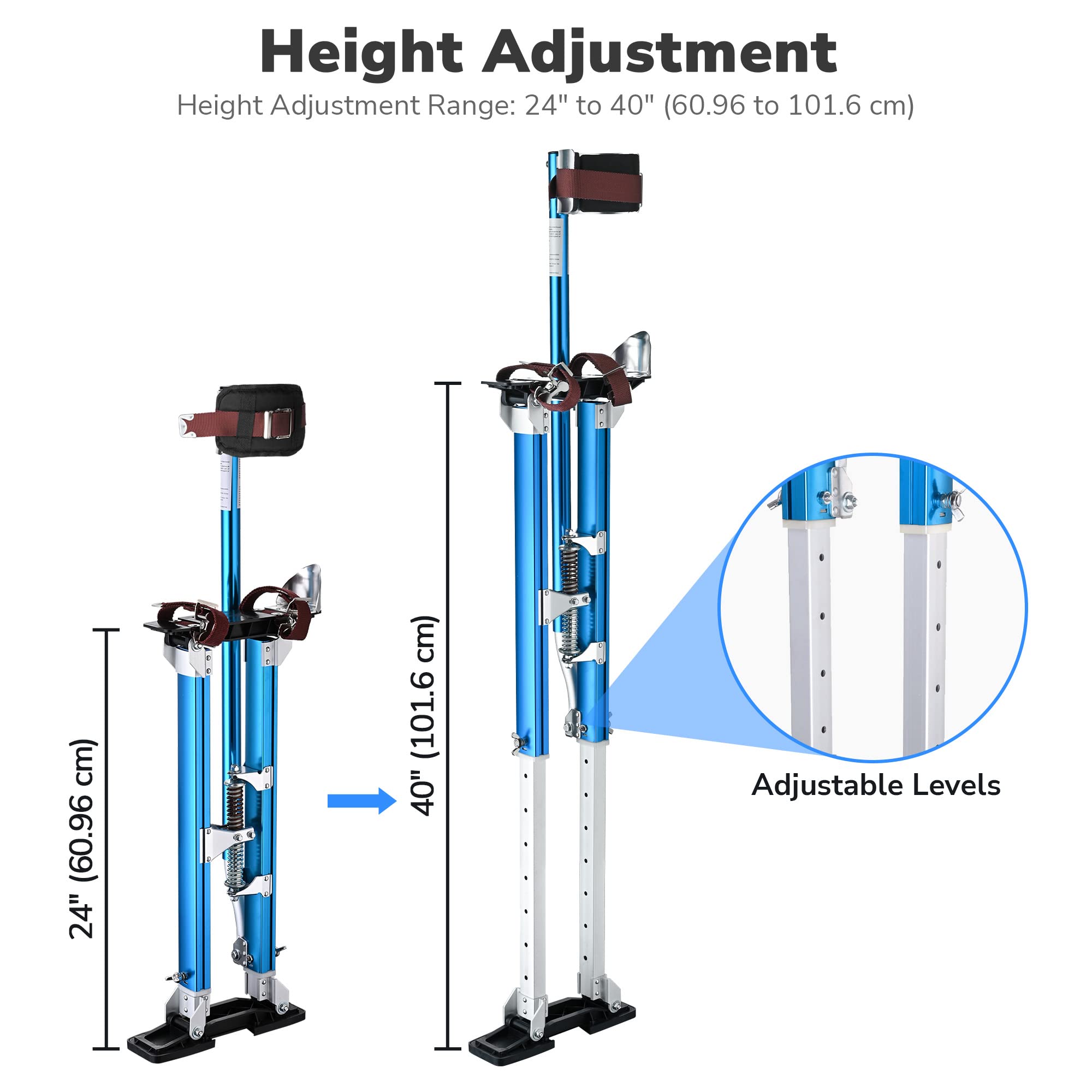 Adjustable 24" to 40" Painting Drywall Stilts Aluminum Blue