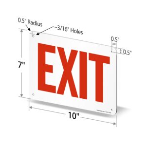 SmartSign Aluminum Sign, Legend "Exit", 7" high x 10" wide, Red on White