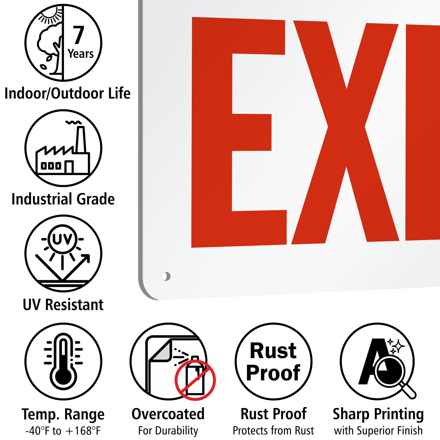 SmartSign Aluminum Sign, Legend "Exit", 7" high x 10" wide, Red on White