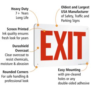 SmartSign Aluminum Sign, Legend "Exit", 7" high x 10" wide, Red on White