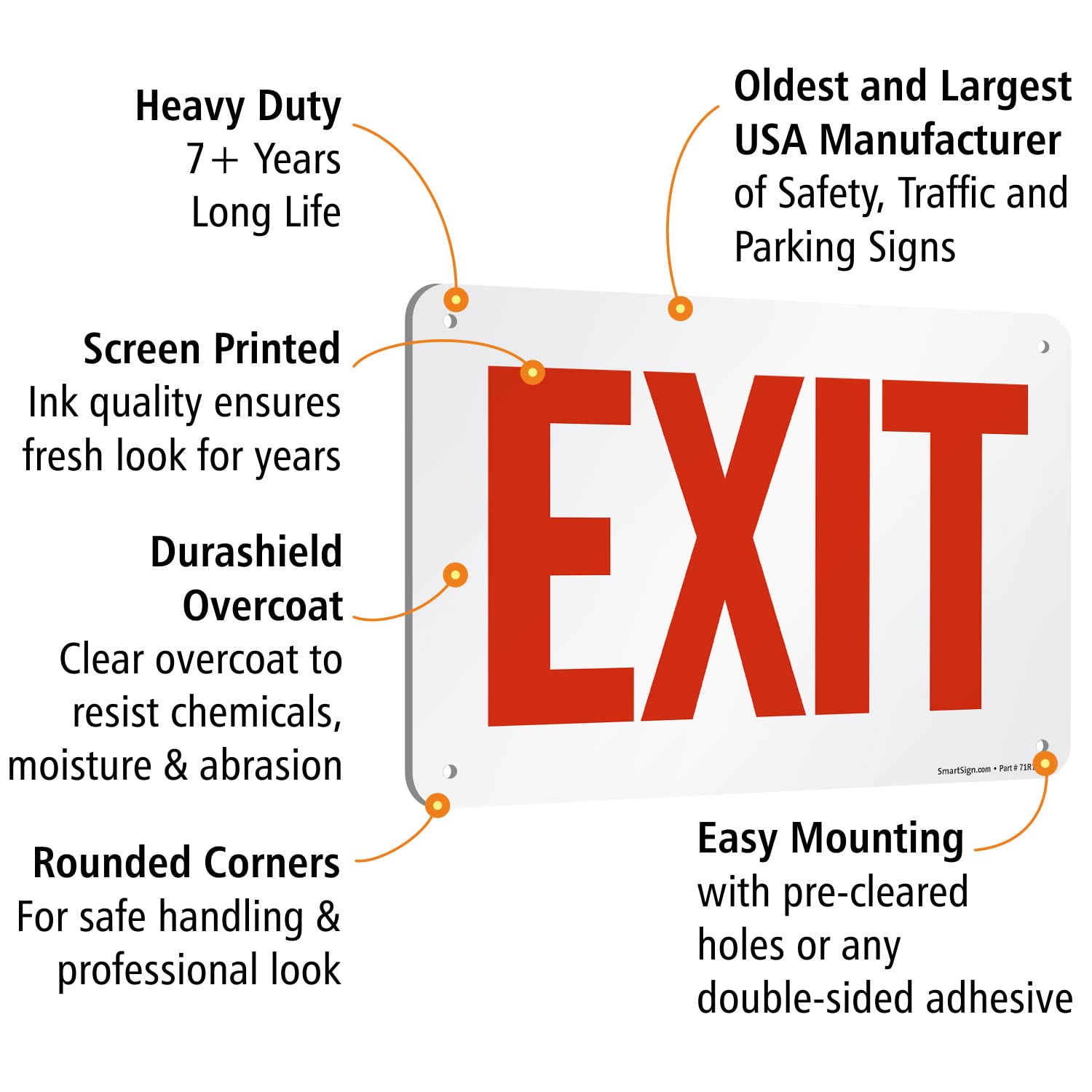 SmartSign Aluminum Sign, Legend "Exit", 7" high x 10" wide, Red on White